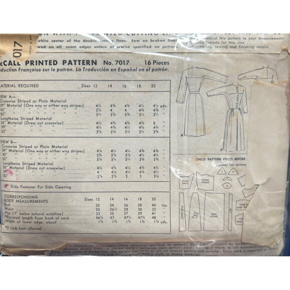 1947 Dress Button Down Sewing Pattern Misses Long Sleeve Ease Size 12 Cut Vtg - Picture 4 of 5